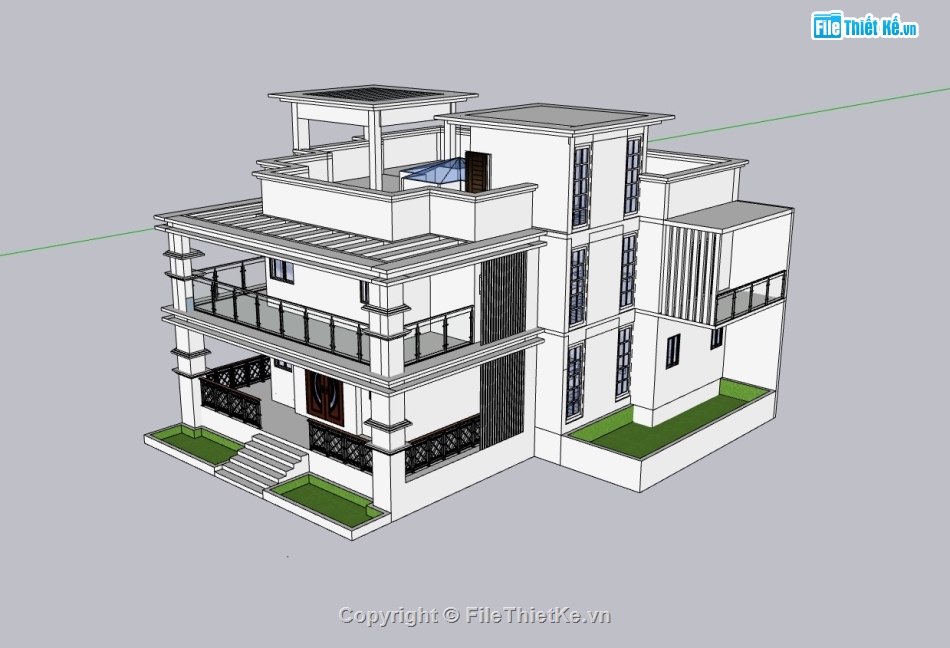 su biệt thự,sketchup biệt thự 2 tầng,su biệt thự 2 tầng,sketchup biệt thự