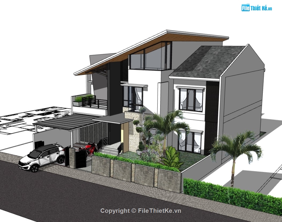 biệt thự 2 tầng,su biệt thự,sketchup biệt thự