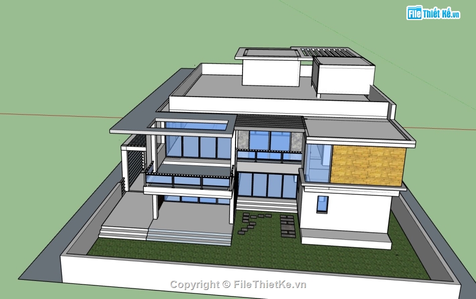 biệt thự 2 tầng,biệt thự hiện đại,phối cảnh biệt thự 2 tầng,file sketchup biệt thự