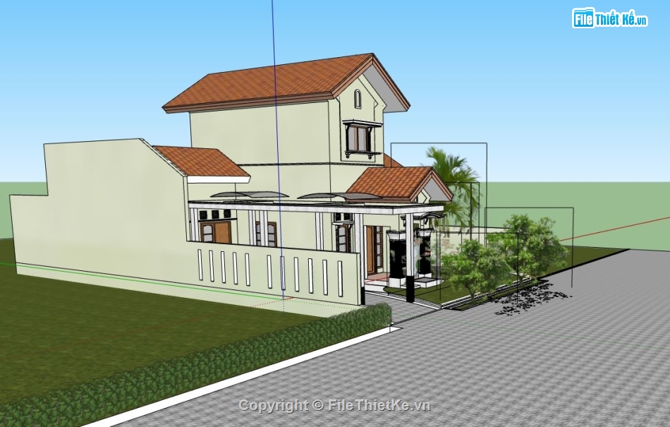 biệt thự 2 tầng,Model su biệt thự 2 tầng,phối cảnh biệt thự 2 tầng,sketchup biệt thự 2 tầng hiện đại