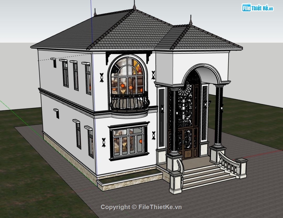 biệt thự 2 tầng,model su biệt thự 2 tầng,file su biệt thự 2 tầng,sketchup biệt thự 2 tầng