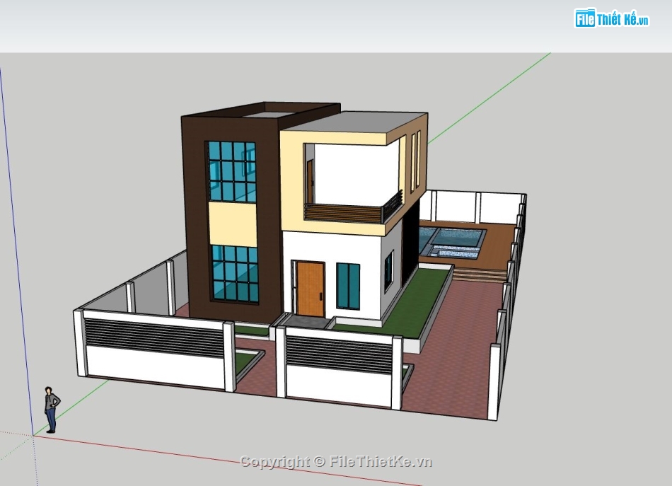 biệt thự 2 tầng,file sketchup biệt thự hiện đại,mẫu biệt thự có hồ bơi,model su biệt thự 2 tầng