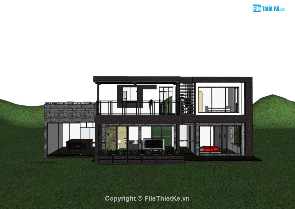 biệt thự 2 tầng,su biệt thự,sketchup biệt thự