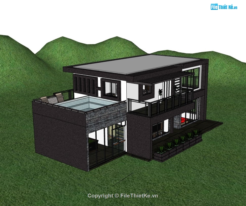 biệt thự 2 tầng,su biệt thự,sketchup biệt thự