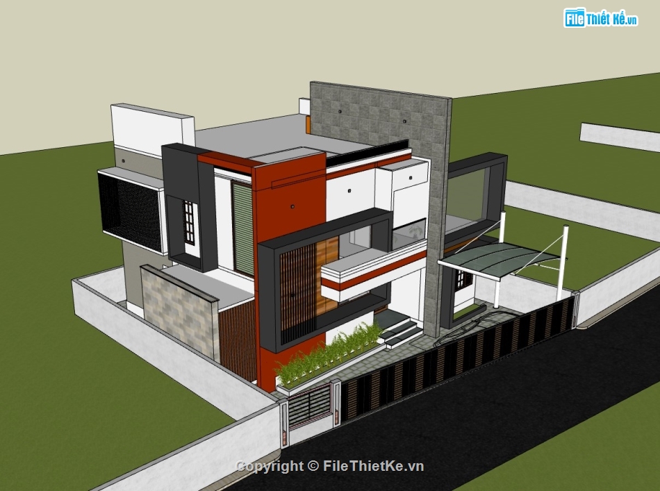 biệt thự 2 tầng,su biệt thự,sketchup biệt thự,su biệt thự 2 tầng