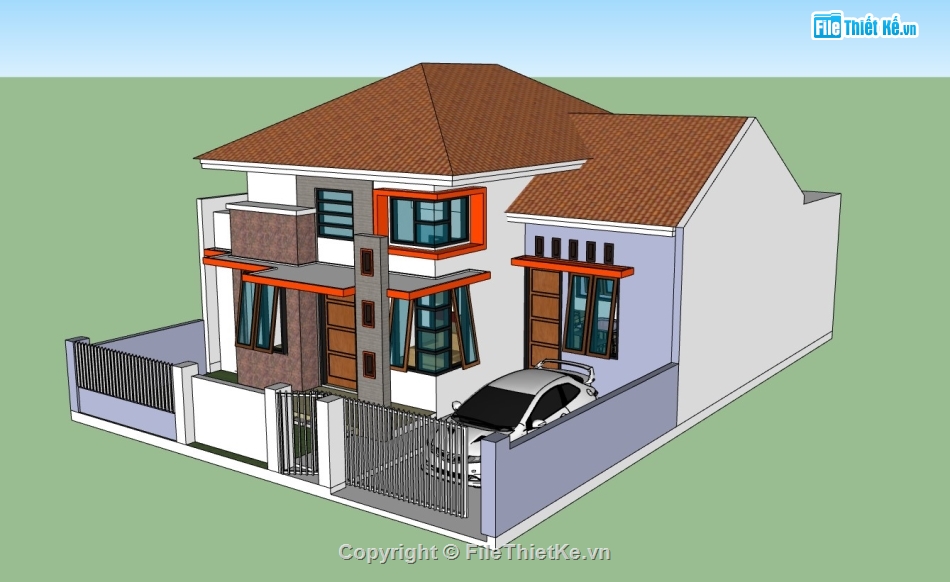 biệt thự 2 tầng,Model su biệt thự 2 tầng,sketchup biệt thự,sketchup biệt thự 2 tầng