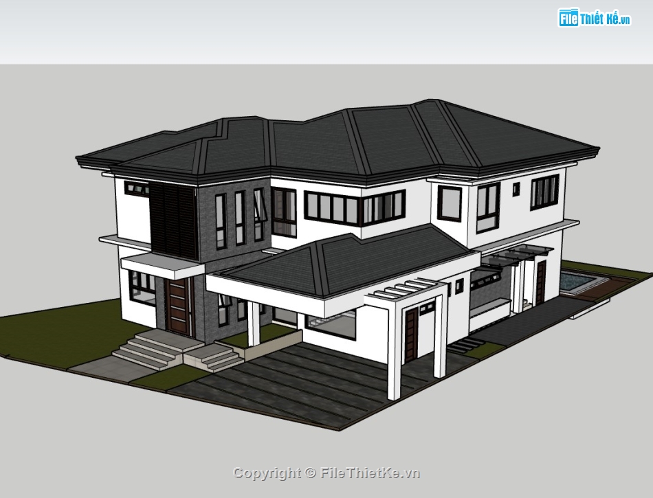 biệt thự 2 tầng,su biệt thự đẹp,sketchup biệt thự,su biệt thự 2 tầng