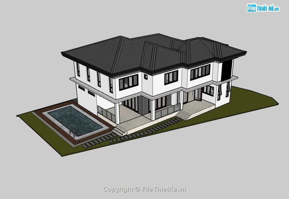 biệt thự 2 tầng,su biệt thự đẹp,sketchup biệt thự,su biệt thự 2 tầng