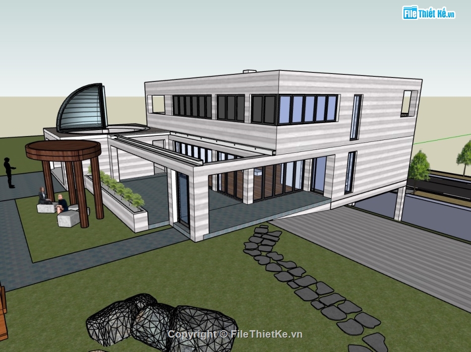 biệt thự 2 tầng,su biệt thự,sketchup biệt thự