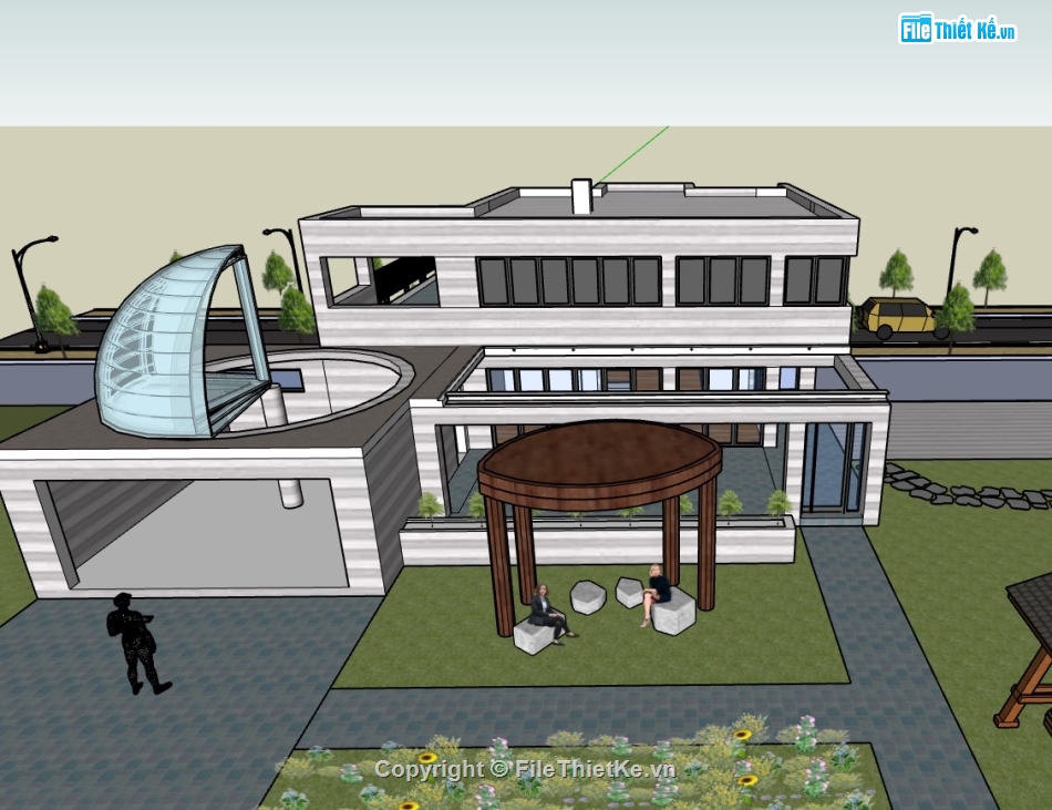 biệt thự 2 tầng,su biệt thự,sketchup biệt thự