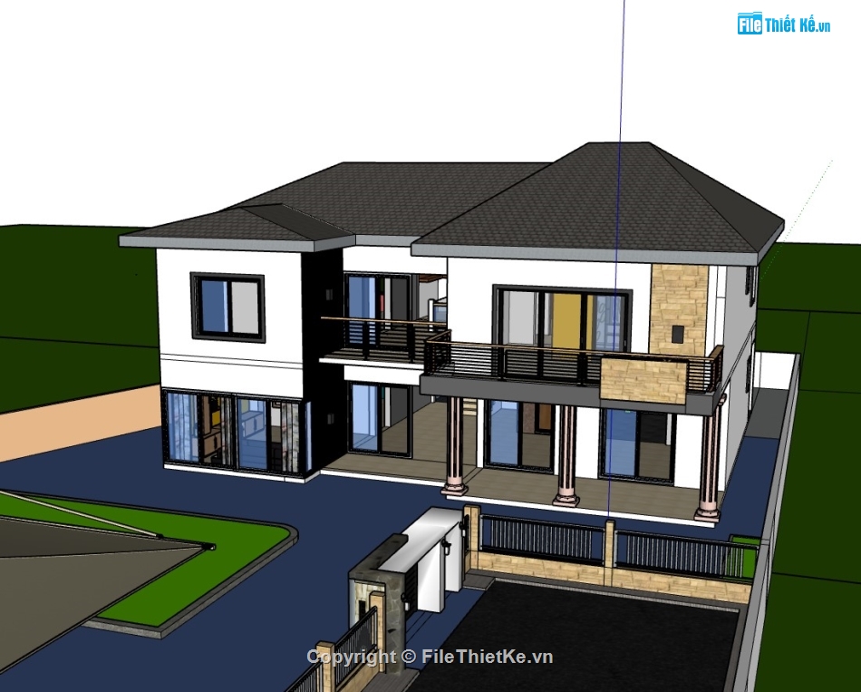 su biệt thự,sketchup biệt thự,su biệt thự 2 tầng,sketchup biệt thự hiện đại