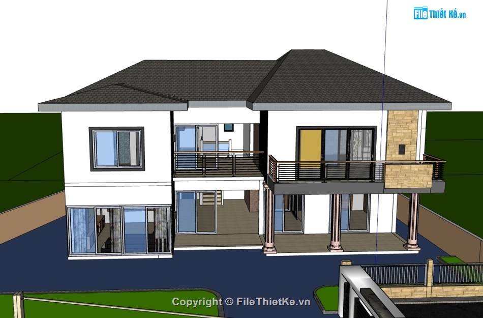 su biệt thự,sketchup biệt thự,su biệt thự 2 tầng,sketchup biệt thự hiện đại