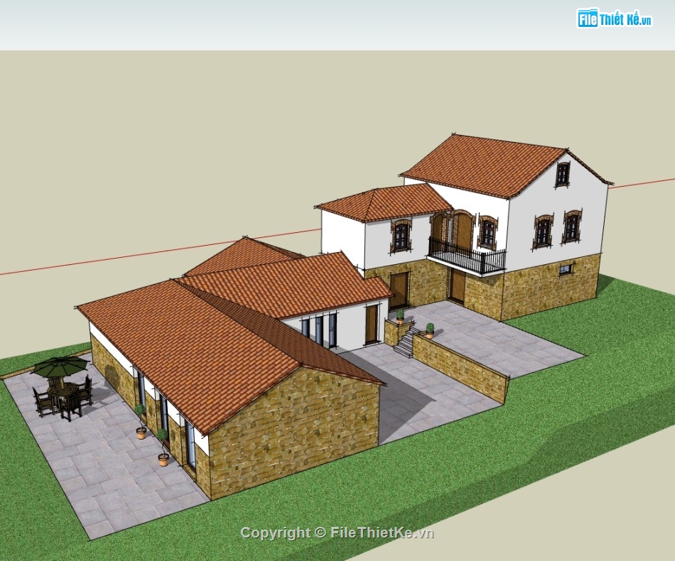 biệt thự 2 tầng,su biệt thự,sketchup biệt thự