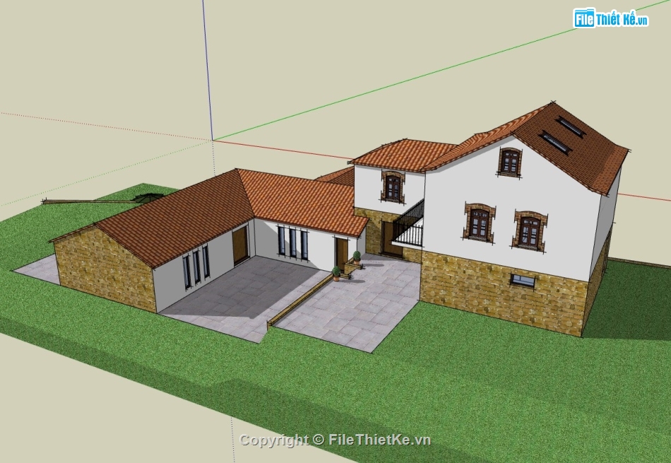 biệt thự 2 tầng,su biệt thự,sketchup biệt thự