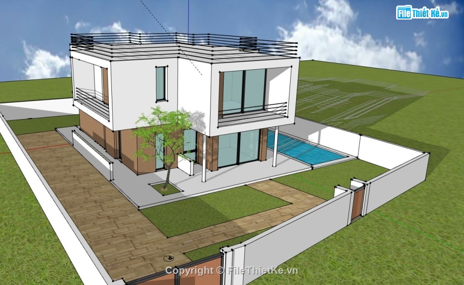 biệt thự 2 tầng,sketchup biệt thự 2 tầng,model su biệt thự 2 tầng