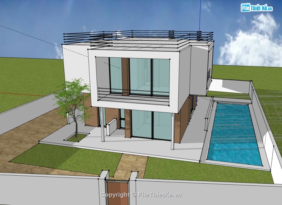 biệt thự 2 tầng,sketchup biệt thự 2 tầng,model su biệt thự 2 tầng