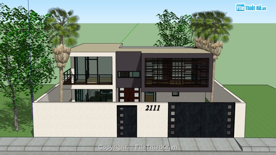 biệt thự 2 tầng,file su biệt thự 2 tầng,mẫu biệt thự 2 tầng,sketchup biệt thự 2 tầng
