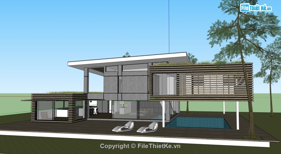 biệt thự 2 tầng,biệt thự mái bằng,model su biệt thự 2 tầng,phối cảnh biệt thự 2 tầng