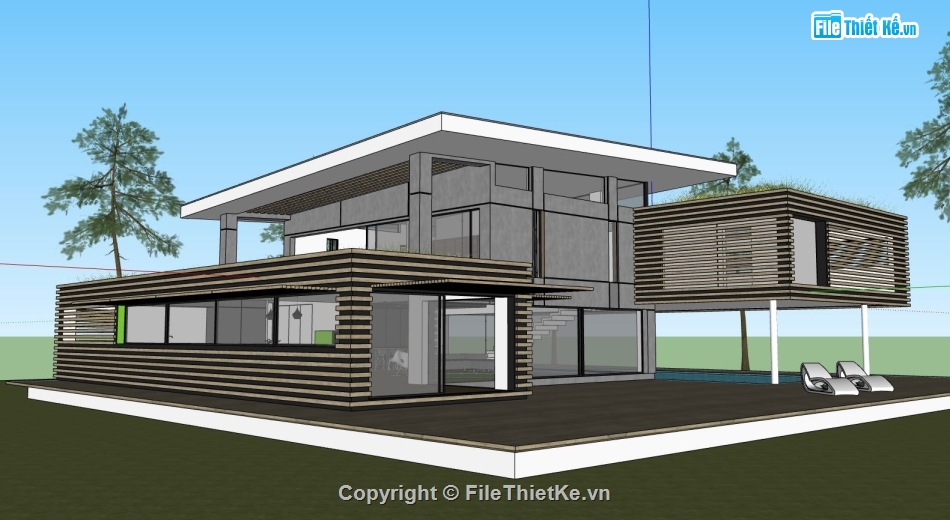 biệt thự 2 tầng,biệt thự mái bằng,model su biệt thự 2 tầng,phối cảnh biệt thự 2 tầng