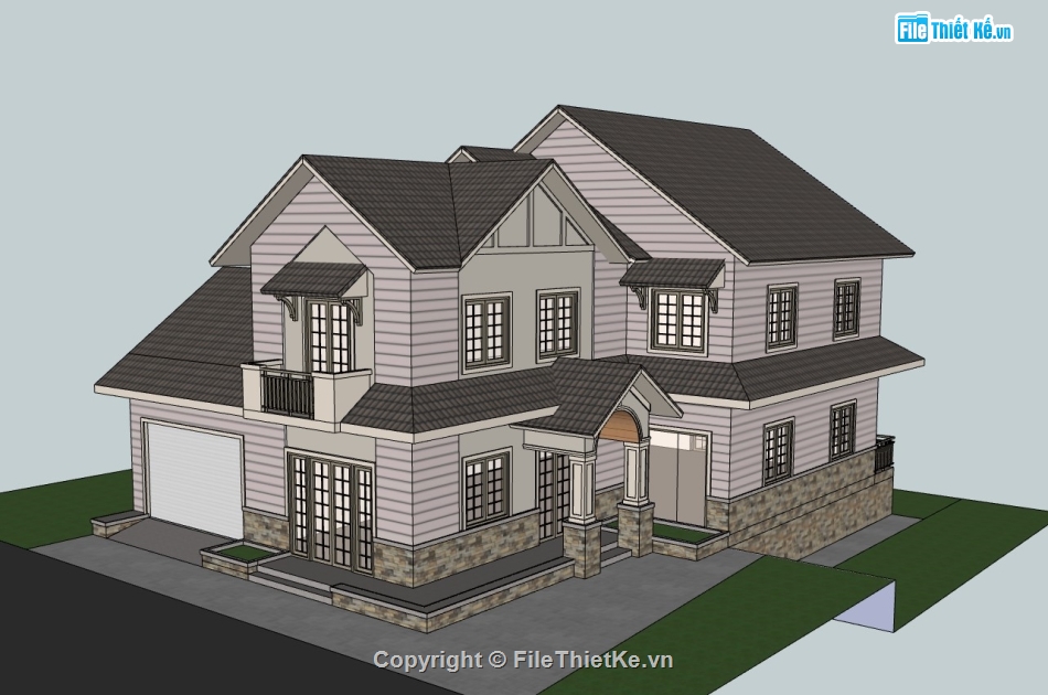 biệt thự 2 tầng,su biệt thự,sketchup biệt thự,su biệt thự 2 tầng