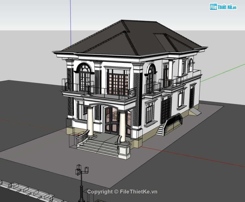 biệt thự 2 tầng,biệt thự tân cổ điển,su biệt thự,sketchup biệt thự