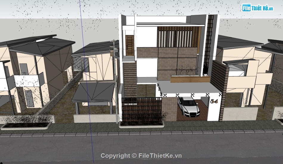 Model su Biệt thự 3 tầng,File sketchup Biệt thự 3 tầng,Biệt thự 3 tầng 10x16m,Sketchup Biệt thự 3 tầng