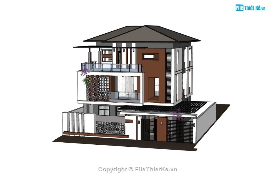 biệt thự 3 tầng,su biệt thự,sketchup biệt thự