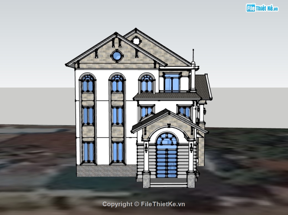 biệt thự 3 tầng,su biệt thự,sketchup biệt thự