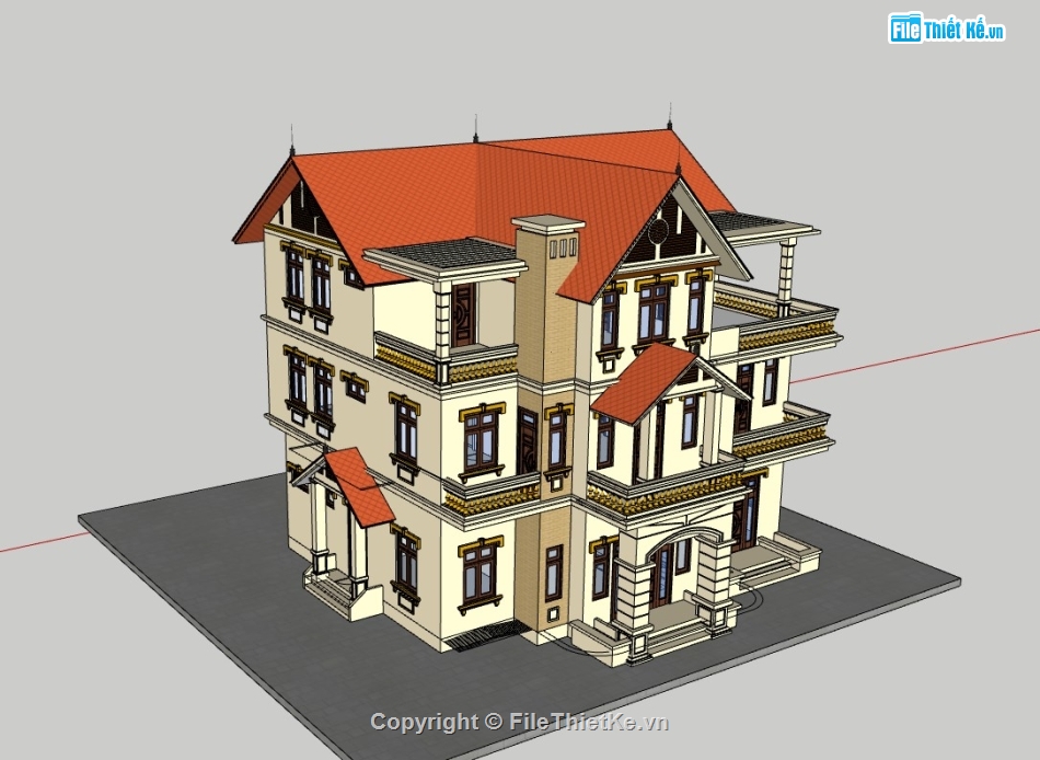 biệt thự 3 tầng,su biệt thự,sketchup biệt thự,su biệt thự 3 tầng