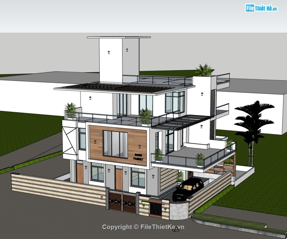 biệt thự 3 tầng,su biệt thự,sketchup biệt thự