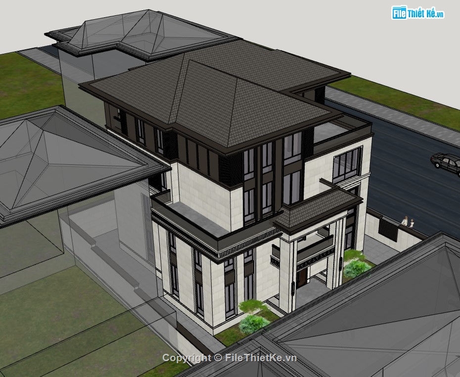 su biệt thự,sketchup biệt thự,su biệt thự 3 tầng