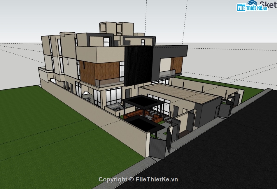 su biệt thự,sketchup biệt thự,su biệt thự 3 tầng