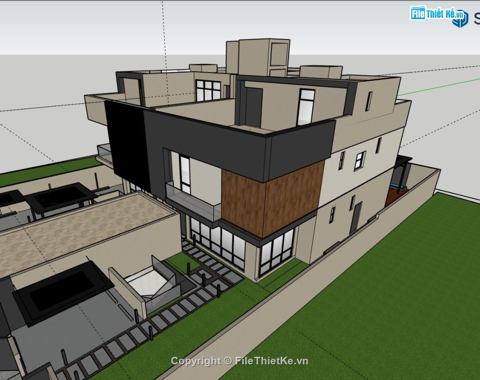 su biệt thự,sketchup biệt thự,su biệt thự 3 tầng