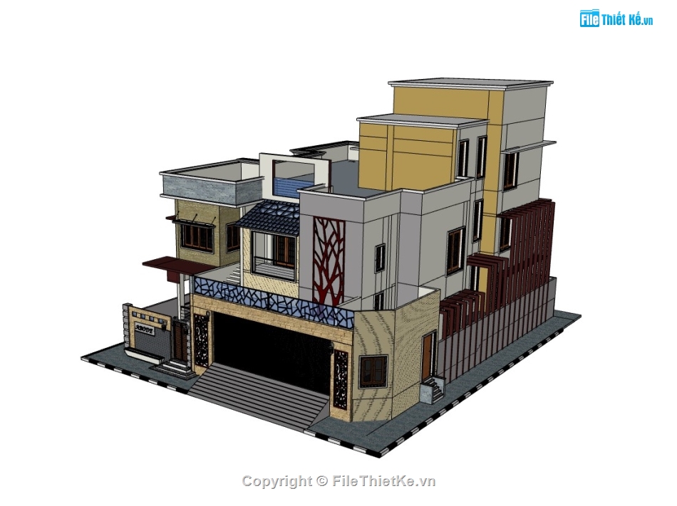 biệt thự 3 tầng,su biệt thự,sketchup biệt thự,su biệt thự 3 tầng