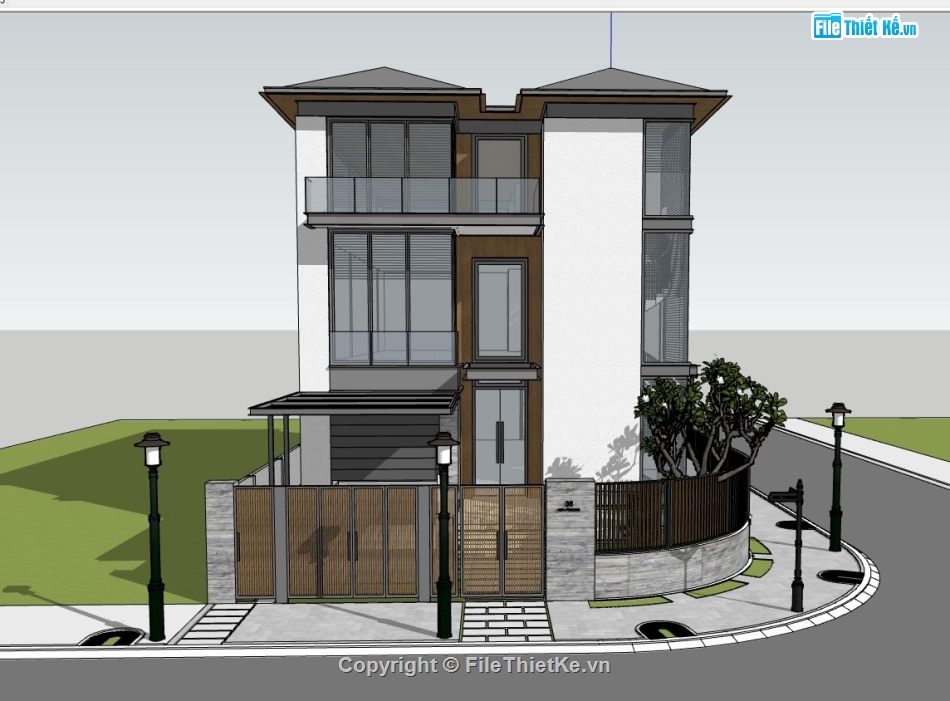 su biệt thự,sketchup biệt thự,su biệt thự 3 tầng