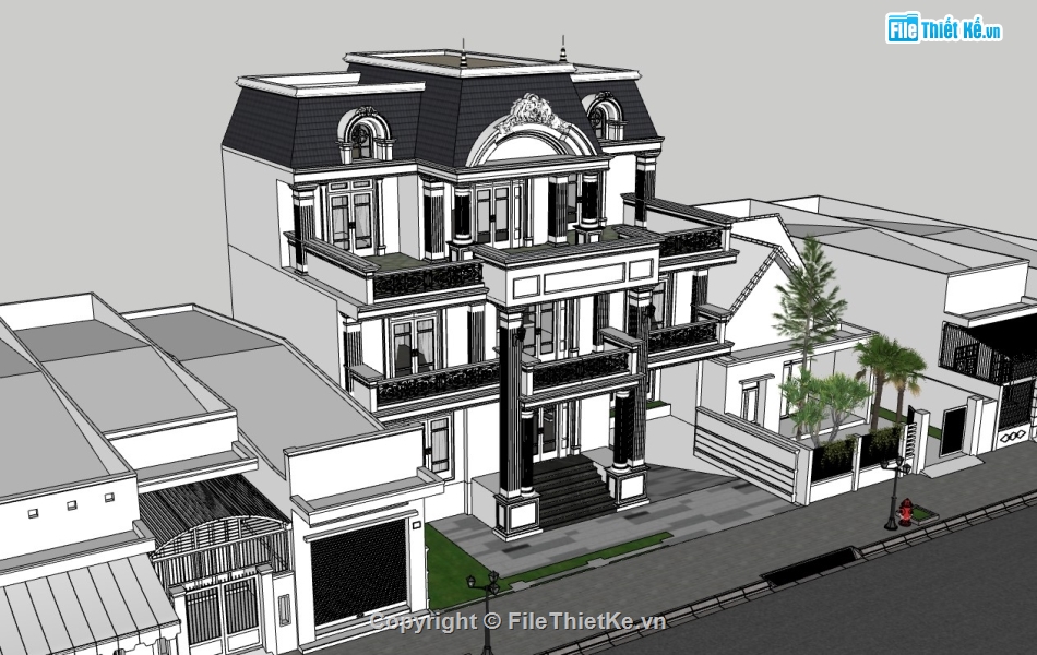 biệt thự 3 tầng,su biệt thự,sketchup biệt thự,biệt thự cổ điển 3 tầng