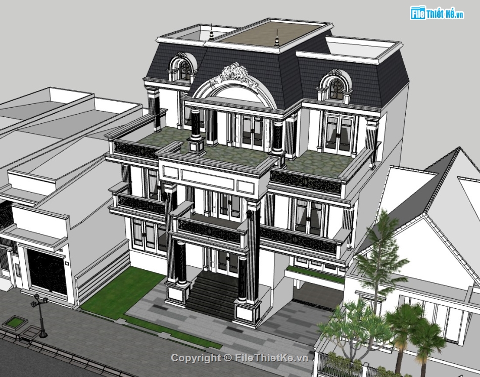 biệt thự 3 tầng,su biệt thự,sketchup biệt thự,biệt thự cổ điển 3 tầng