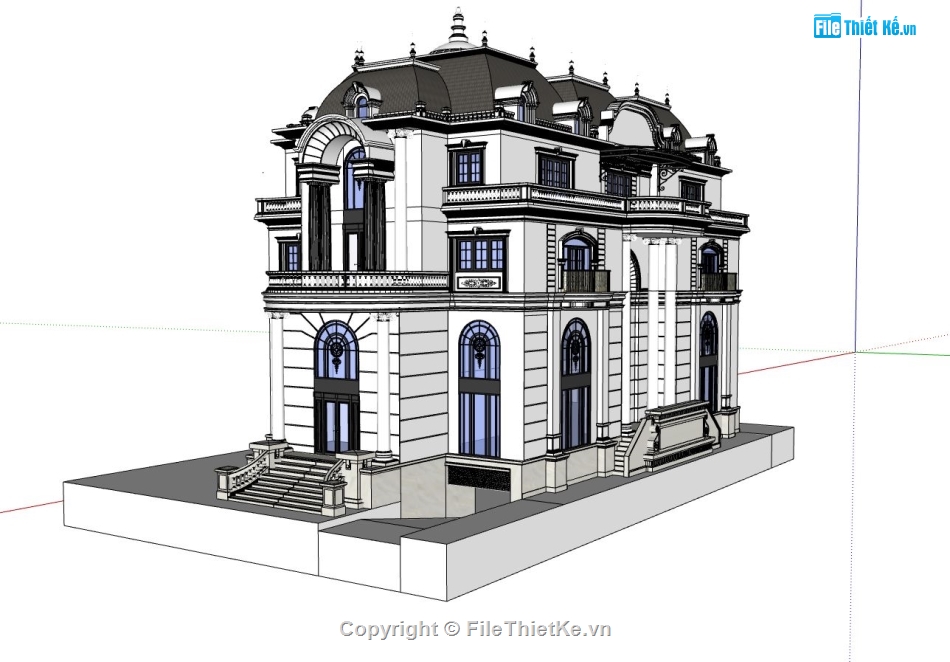 biệt thự cổ điển 3 tầng,biệt thự 3 tầng,model su biệt thự,thiết kế biệt thự