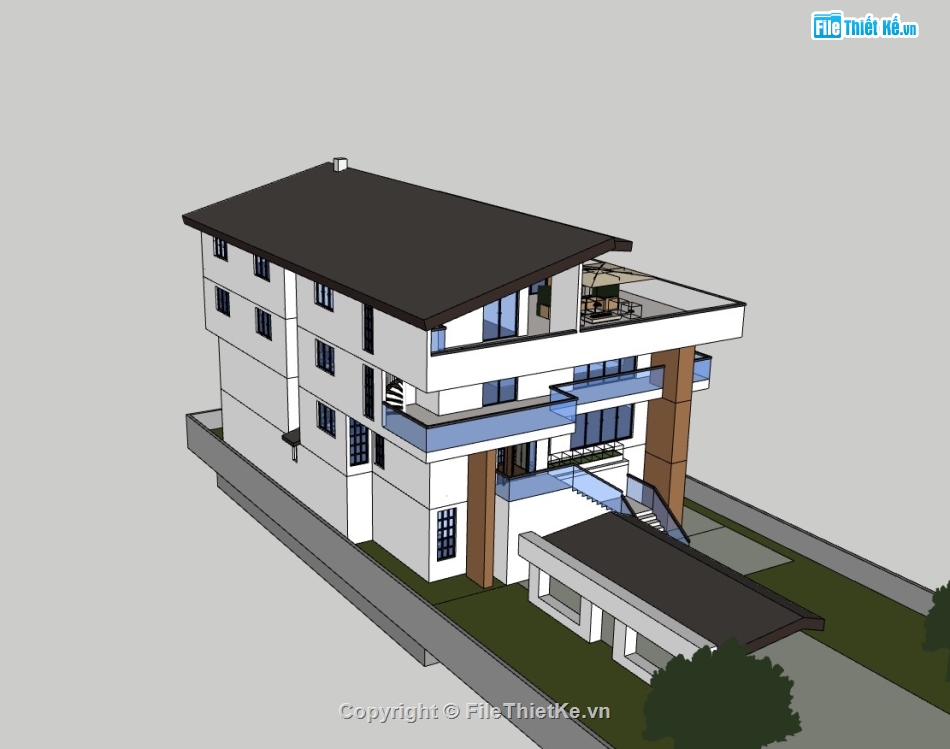 su biệt thự,sketchup biệt thự,su biệt thự 4 tầng,sketchup biệt thự 4 tầng