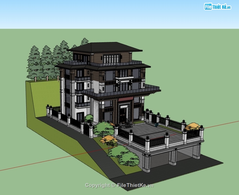 su biệt thự,sketchup biệt thự,su biệt thự 5 tầng,sketchup biệt thự 5 tầng