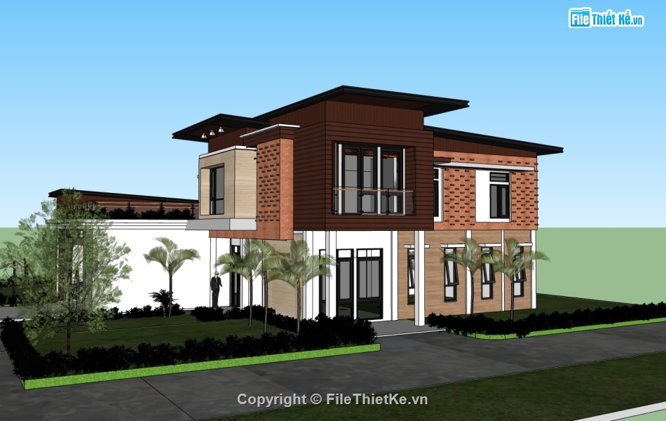 biệt thự hiện đại,su biệt thự,sketchup biệt thự,biệt thự 2 tầng