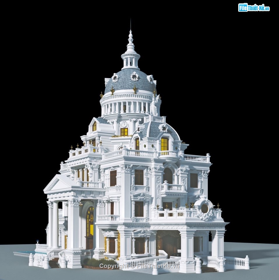 Model Su biệt thự lâu đài,biệt thự SU,Sketchup biệt thự cổ,file sketchup lâu đài cổ điển,File su biệt thự cổ điển