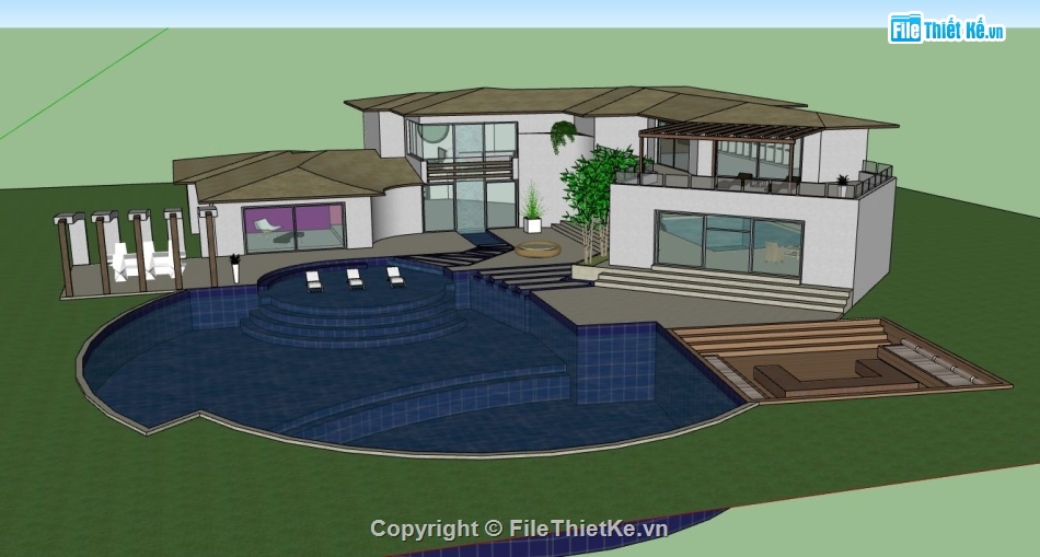 biệt thư 2 tầng,thiết kế biệt thự,model sketchup biệt thự villa