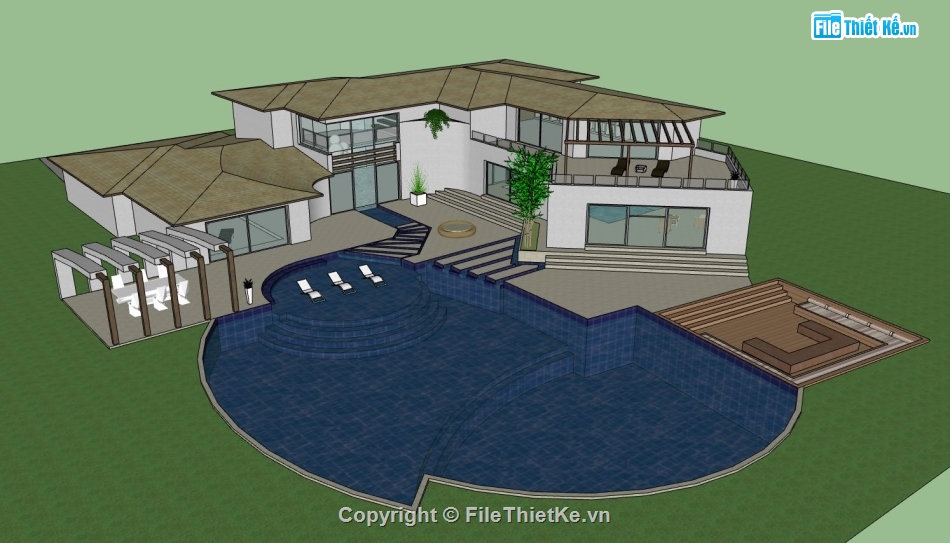 biệt thư 2 tầng,thiết kế biệt thự,model sketchup biệt thự villa