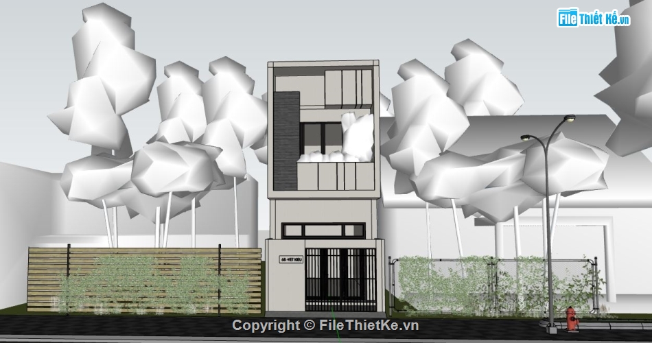 nhà phố 2 tầng 4.4x12.9m,dựng su nhà phố 2 tầng,nhà phố 2 tầng file sketchup,sketchup nhà phố 2 tầng