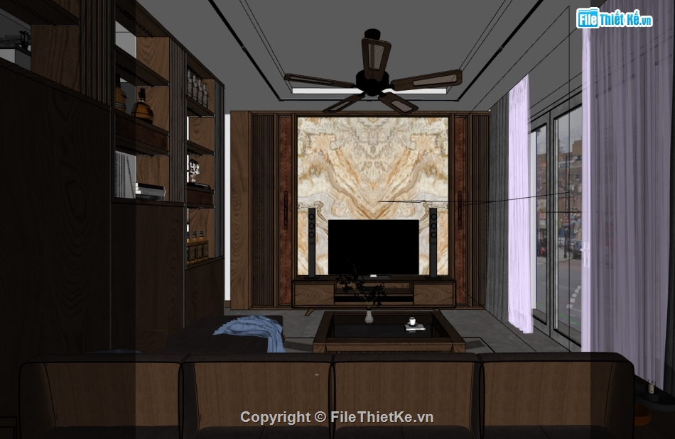 sketchup nội thất phòng khách bếp,phòng khách bếp dựng file sketchup,model 3d phòng khách,bếp ăn dựng 3d su