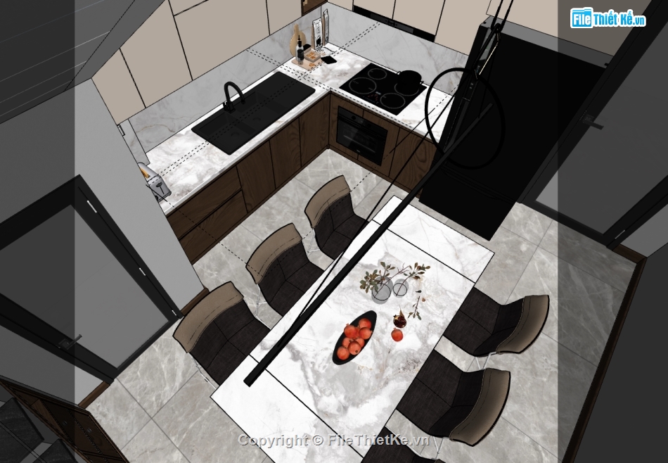 sketchup nội thất phòng khách bếp,phòng khách bếp dựng file sketchup,model 3d phòng khách,bếp ăn dựng 3d su