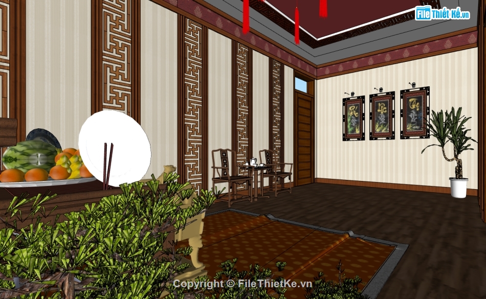 dựng 3d su phòng thờ,file sketchup phòng thờ rất đẹp,model su nội thất phòng thờ
