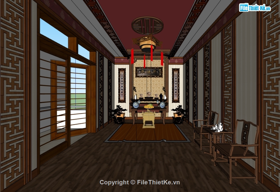 dựng 3d su phòng thờ,file sketchup phòng thờ rất đẹp,model su nội thất phòng thờ