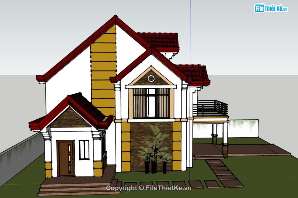 biệt thự 2 tầng,su biệt thự 2 tầng,file sketchup biệt thự